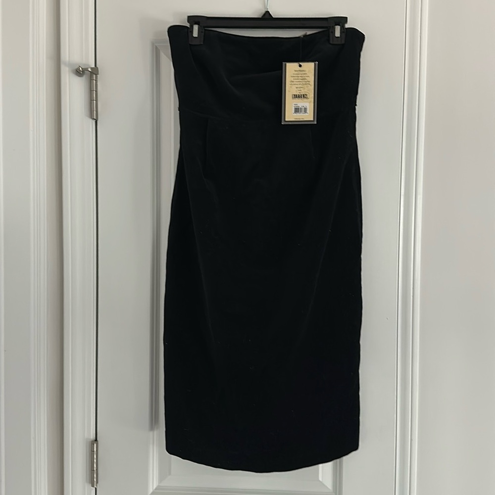 Black strapless velvet dress